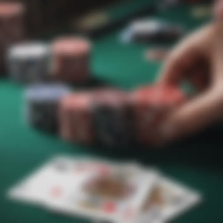 Close-up of poker chips and playing cards on a table