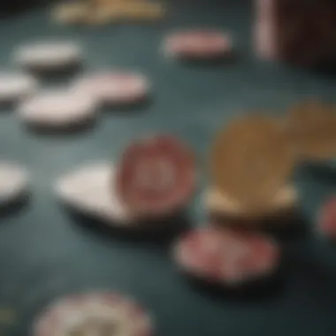 A close-up of chips reflecting different betting levels in blackjack