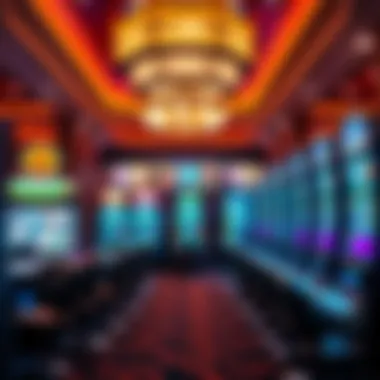 Interior view of a commercial gaming establishment with digital slots