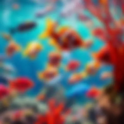 Colorful underwater scene depicting fish and aquatic life