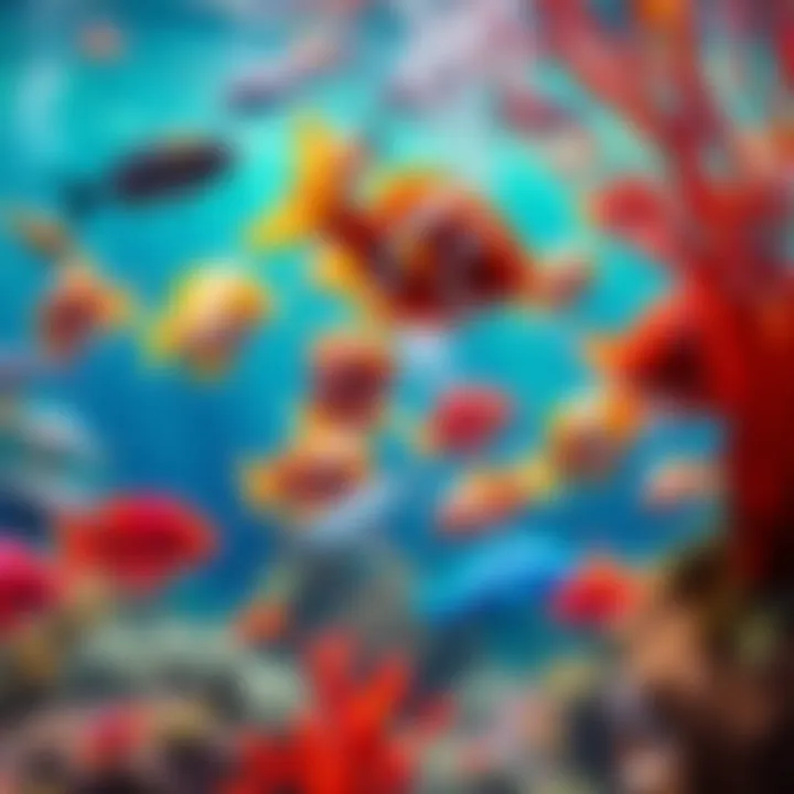 Colorful underwater scene depicting fish and aquatic life