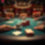 A strategic poker table setup with chips and cards