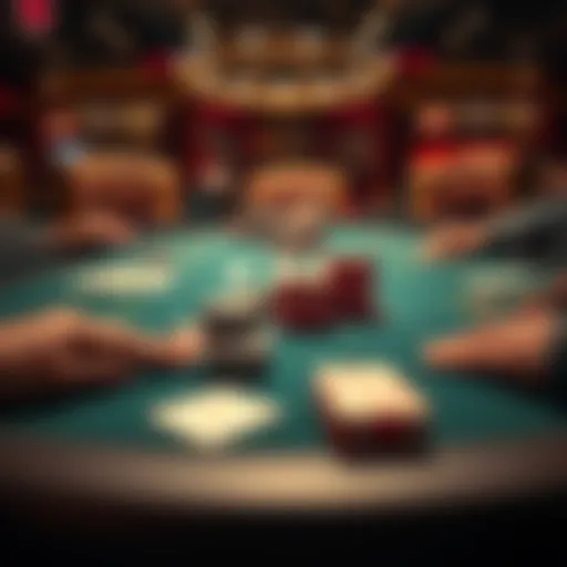 A strategic poker table setup with chips and cards