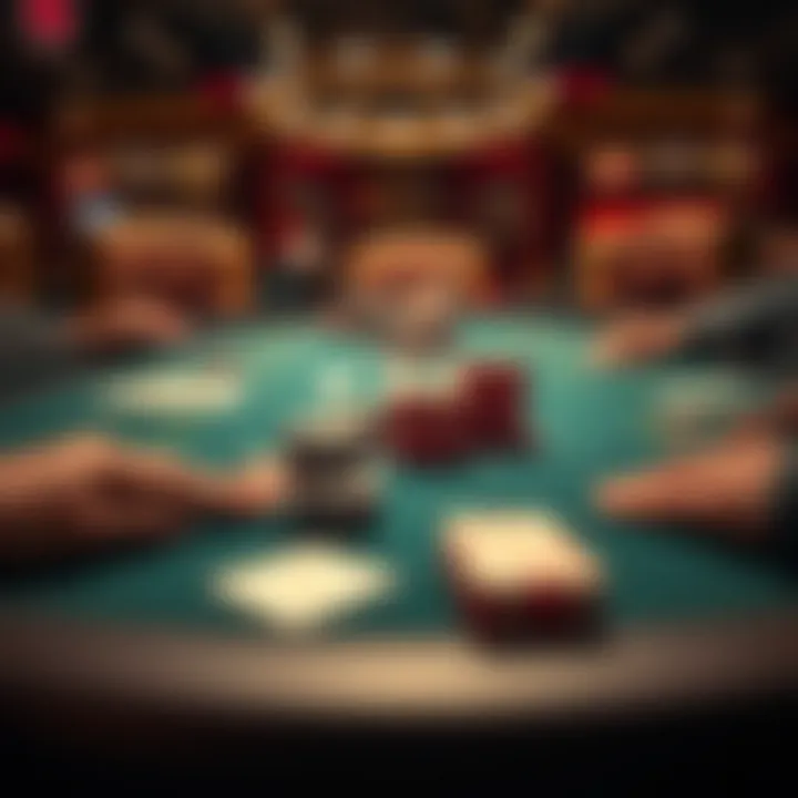 A strategic poker table setup with chips and cards