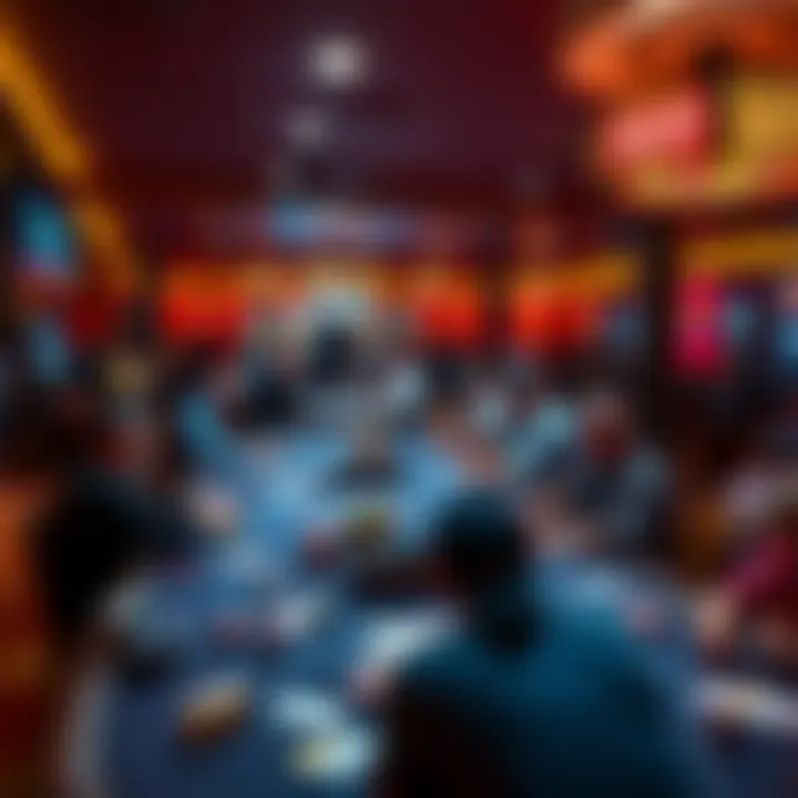 A panoramic view of a packed poker room filled with passionate players