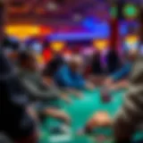 A vibrant poker tournament setting showcasing intense gameplay