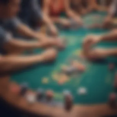 Close-up of gaming tables filled with vibrant chips and enthusiastic players