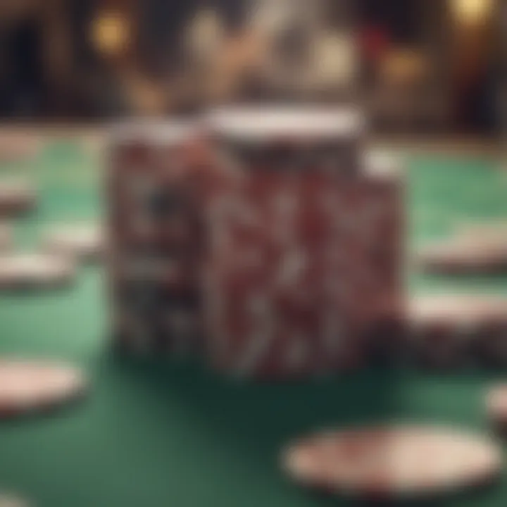 A close-up of casino chips stacked on a table, representing financial stakes in gambling.