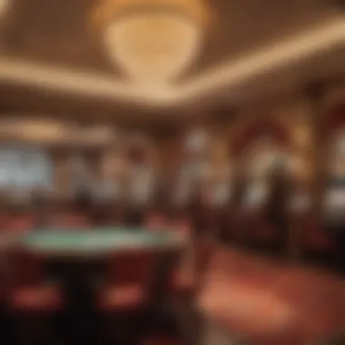 An elegant interior of a casino, highlighting luxury and the allure of high-stakes gaming.