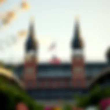 A close-up view of the architectural details of the twin spires