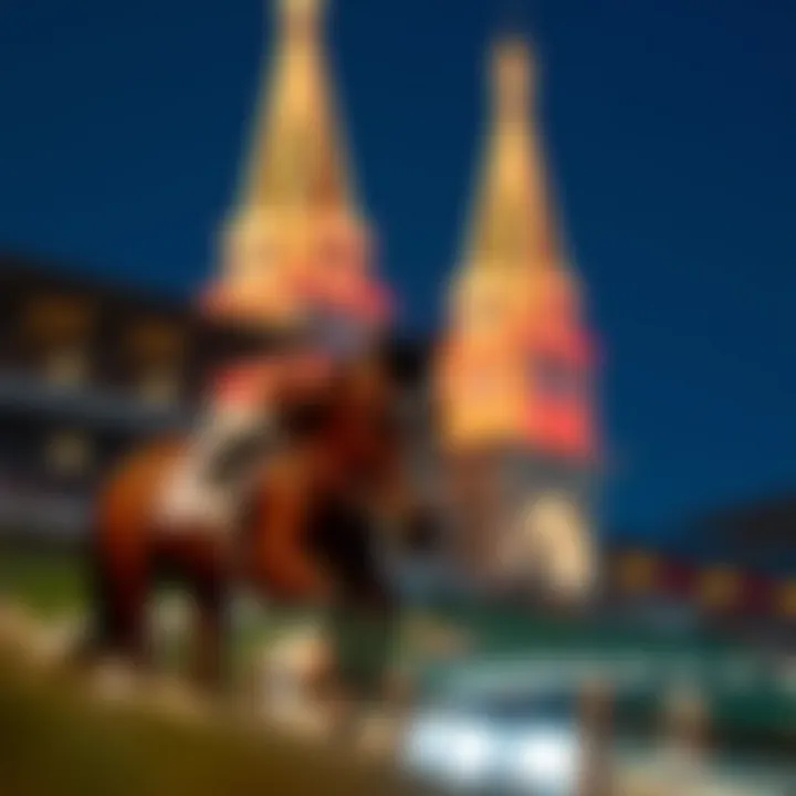 An artistic representation of horse racing culture with twin spires