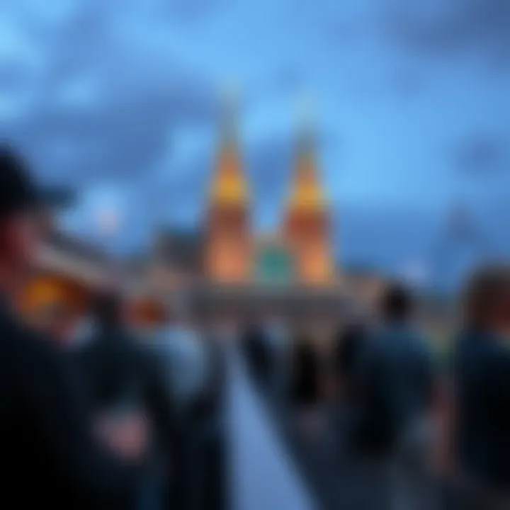Spectators enjoying the races at Churchill Downs with the twin spires in the background