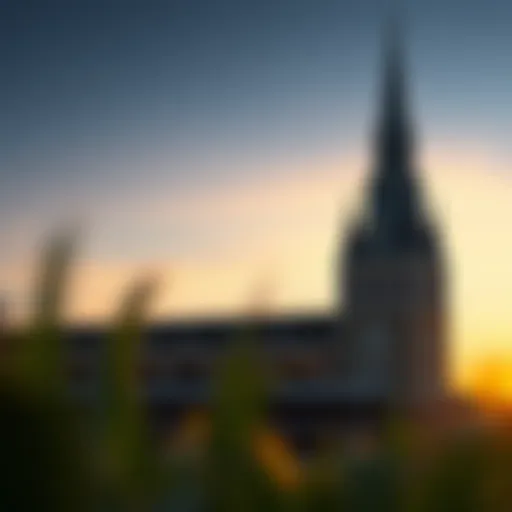 The iconic twin spires of Churchill Downs during a sunset