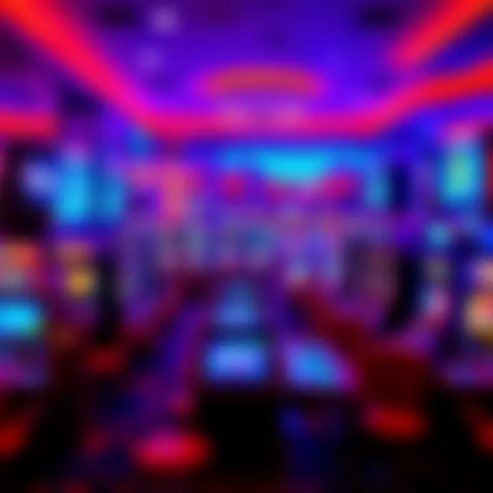 A vibrant gaming floor filled with various gaming machines and tables