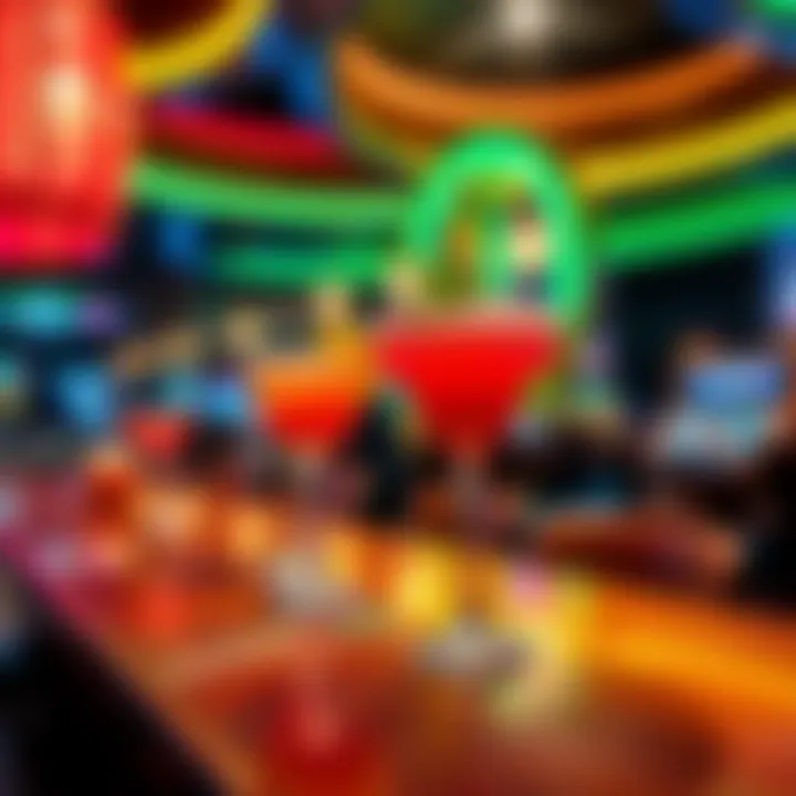 A vibrant bar area within GMC Casino featuring signature cocktails