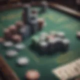 Illustration of poker chips and cards arranged in a strategic layout