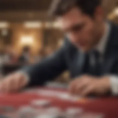 A player analyzing cards with concentration