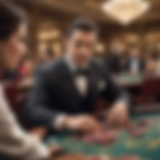 Dynamic casino dealer engaging with players at the table