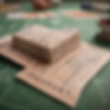 A close-up of various betting slips and tickets related to Super Bowl wagers.