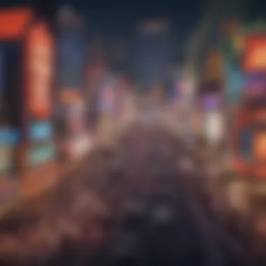 A vibrant view of the Las Vegas Strip during the Super Bowl weekend, showcasing crowds and excitement.