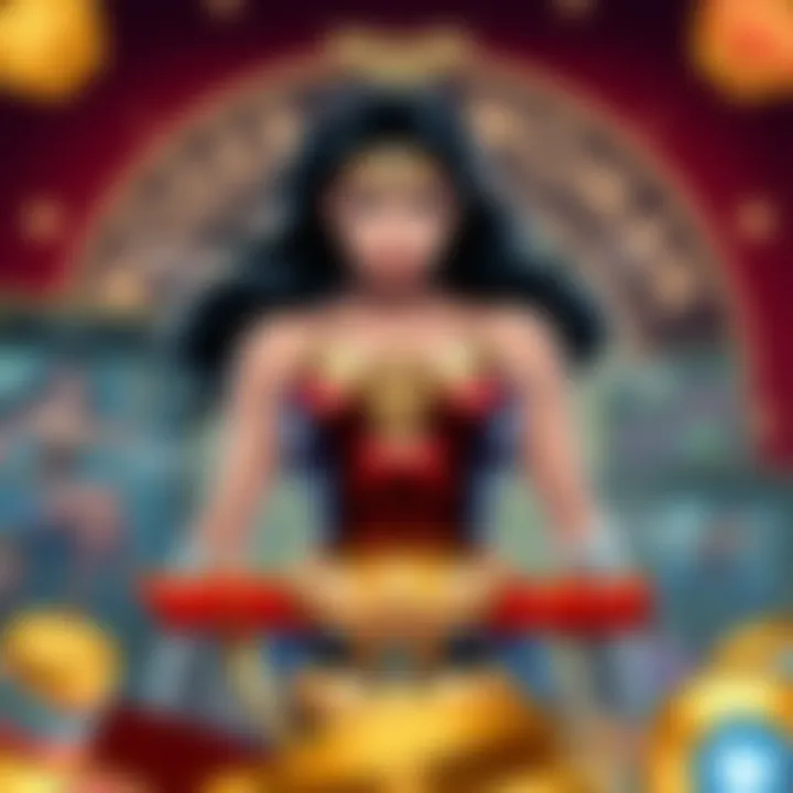 Illustration highlighting key gameplay mechanics of the Wonder Woman slot.