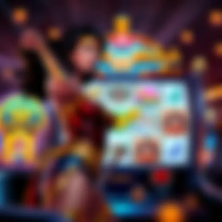 Artistic representation of bonus features available in the Wonder Woman slot machine.